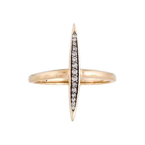 SOLD🥀 14k Solid Gold Diamond Skinny Navette Stacker Ring Size 5.25 ~ Vintage - Picture 8 of 11